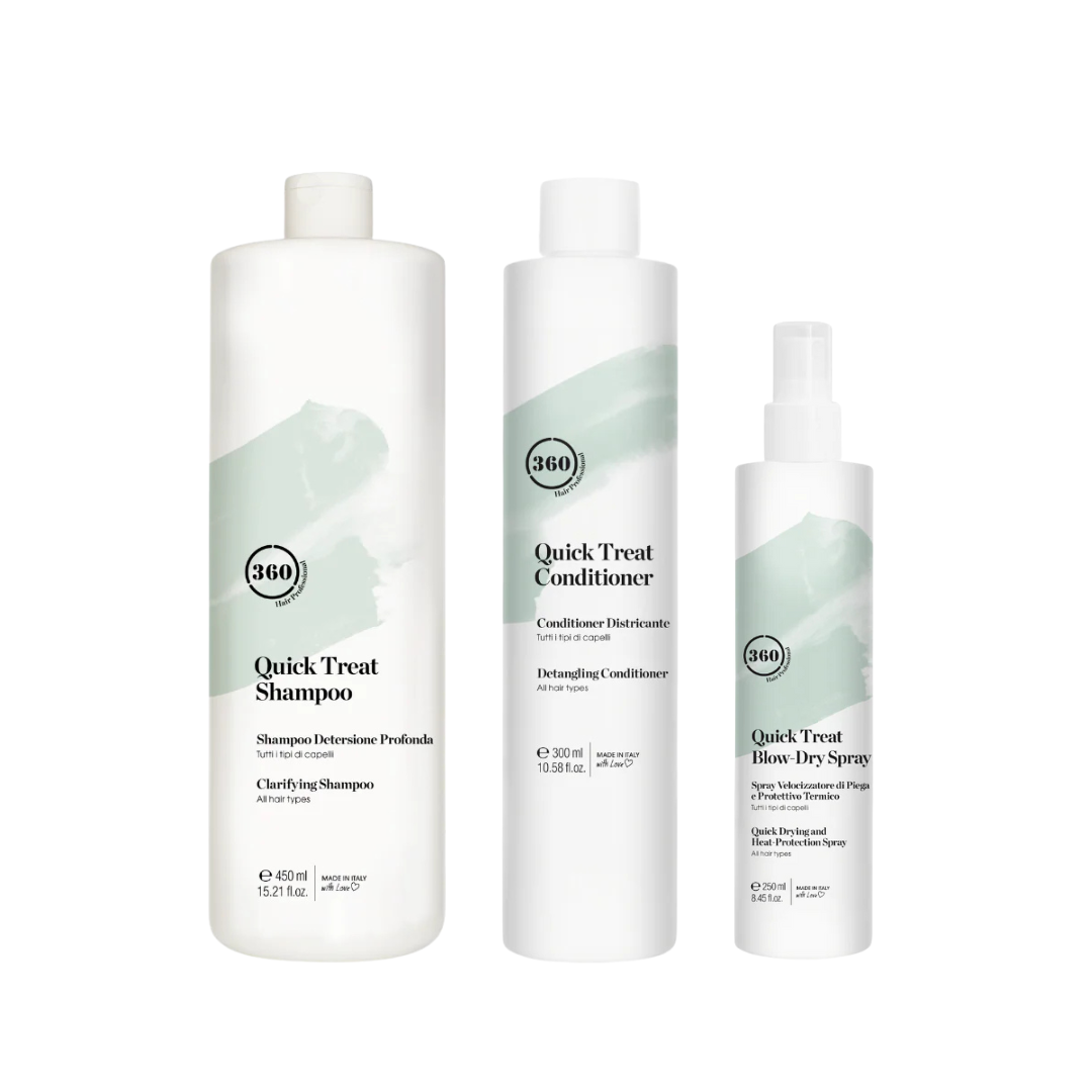 360 Quick Treat Shampoo 450ml, Conditioner 300ml & Blow-Dry Spray 250ml Trio