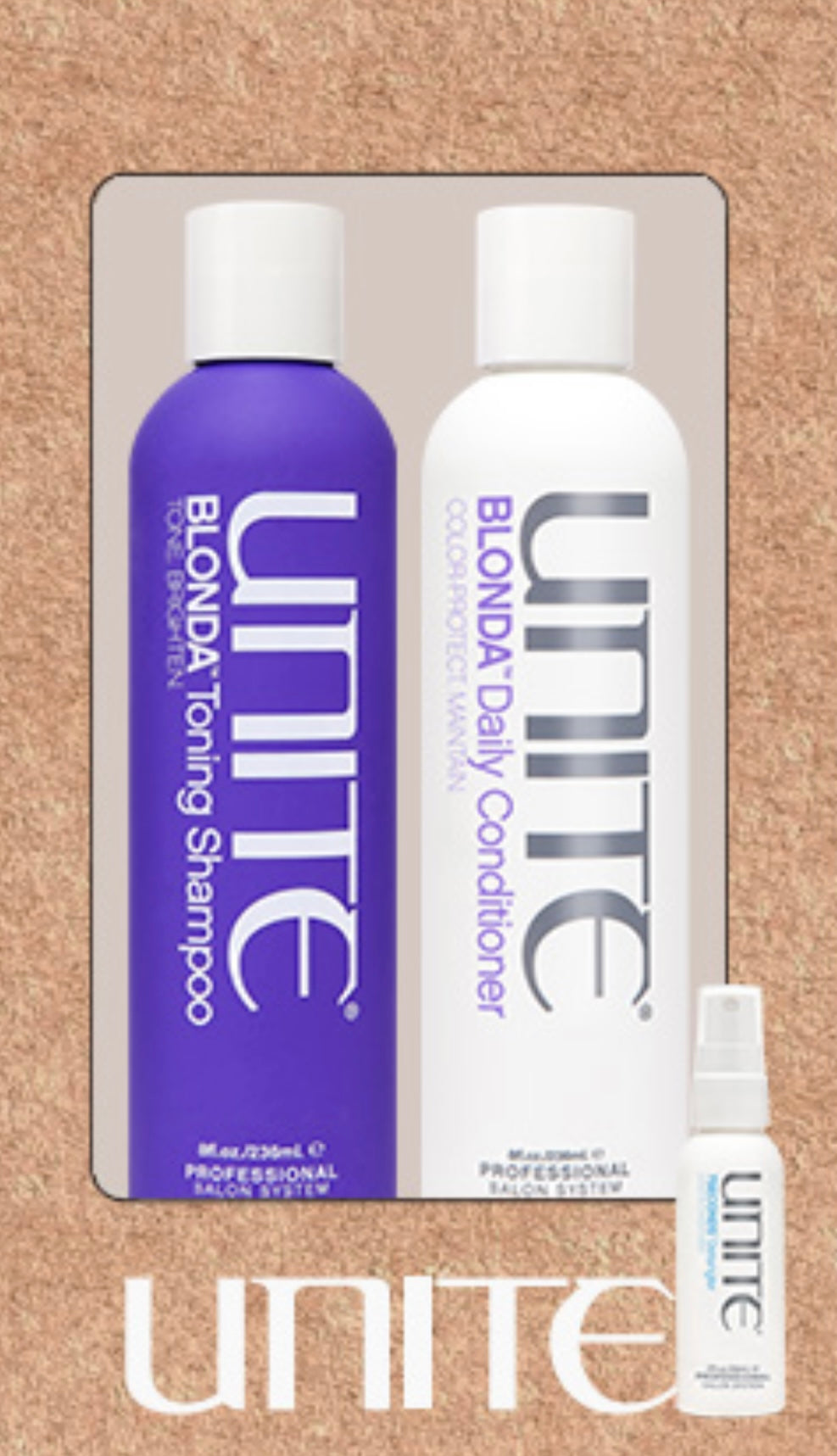 UNITE Blonda TONING Shampoo 236ml Conditioner 236ml plus Free Detangler sample size