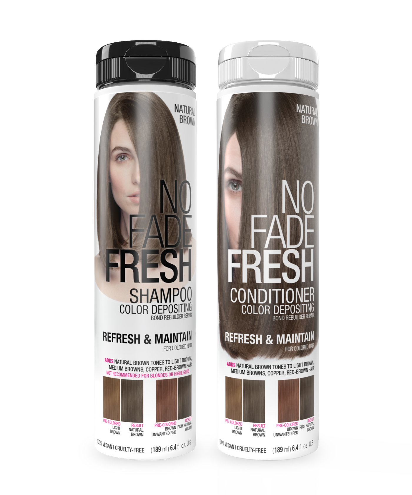 No Fade Fresh Semi Permanent Colour Depositing Shampoo & Conditioner Duo Natural Brown 189ml