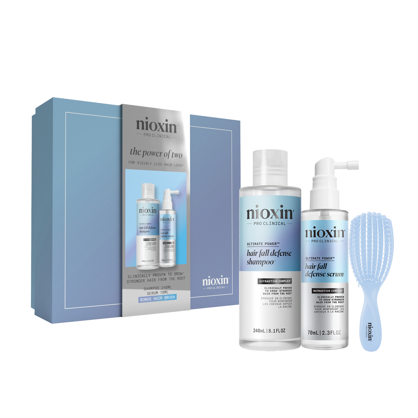 Nioxin Ultimate Power Duo Christmas Gift Pack - Hair Fall Defense Shampoo 240ml, Serum 70ml + BONUS Nioxin Hair Brush