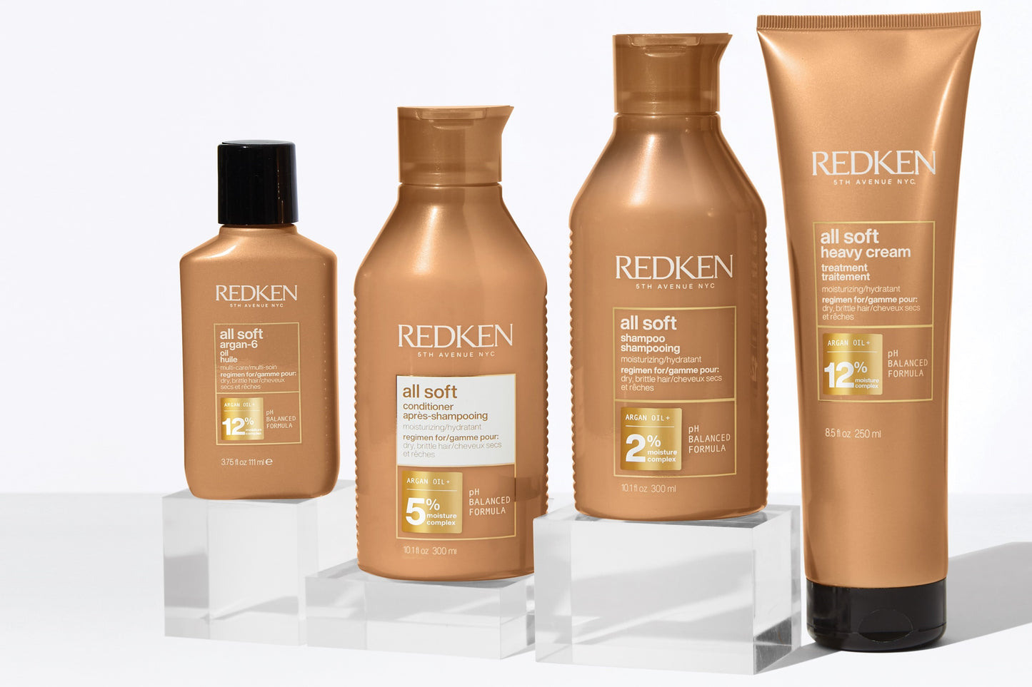 Redken All Soft Shampoo, Conditioner (300ml), Heavy Cream (250ml) & Argan Oil (111ml) Quad Bundle