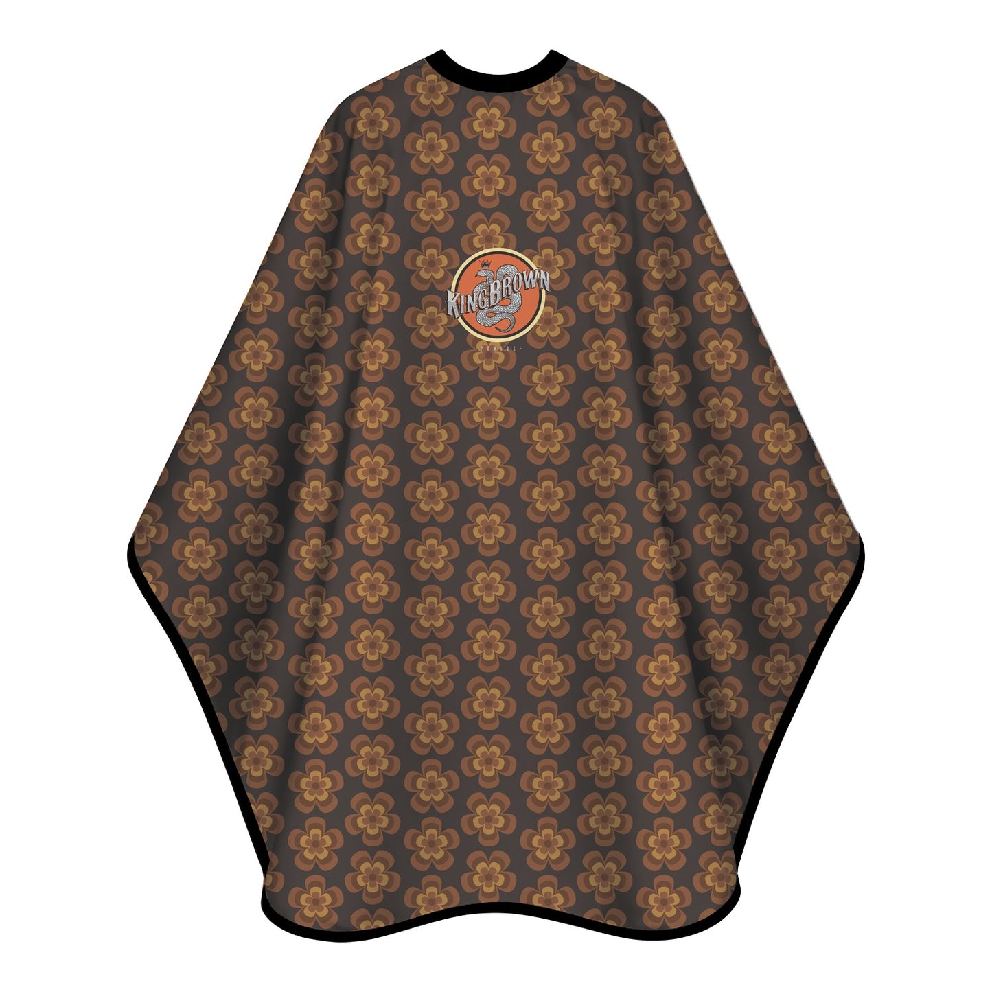 KING BROWN Floral Cape - retro tan and copper floral print barber cutting cape on deep brown
