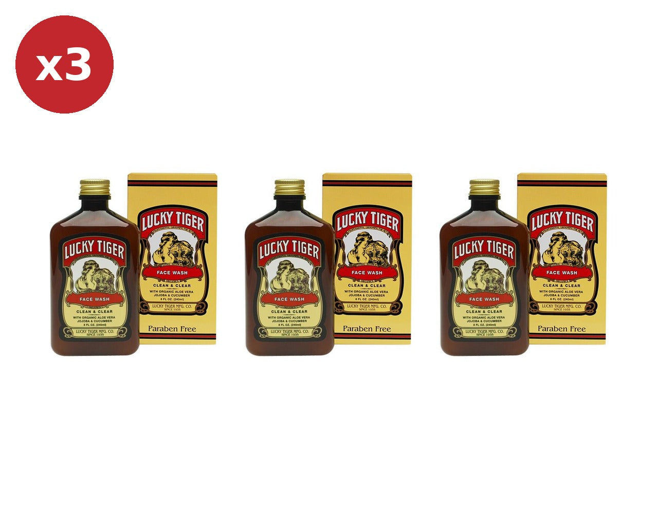 Lucky Tiger Liquid Face Wash 240ml 3 Pack