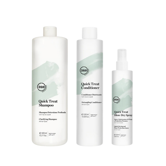 360 Quick Treat Shampoo 450ml, Conditioner 300ml & Blow-Dry Spray 250ml Trio