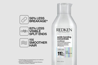 Redken Acidic Bonding Concentrate Shampoo 500ml, Conditioner 500ml, Intensive Treatment 150ml & Leave-In Treatment 150ml Set