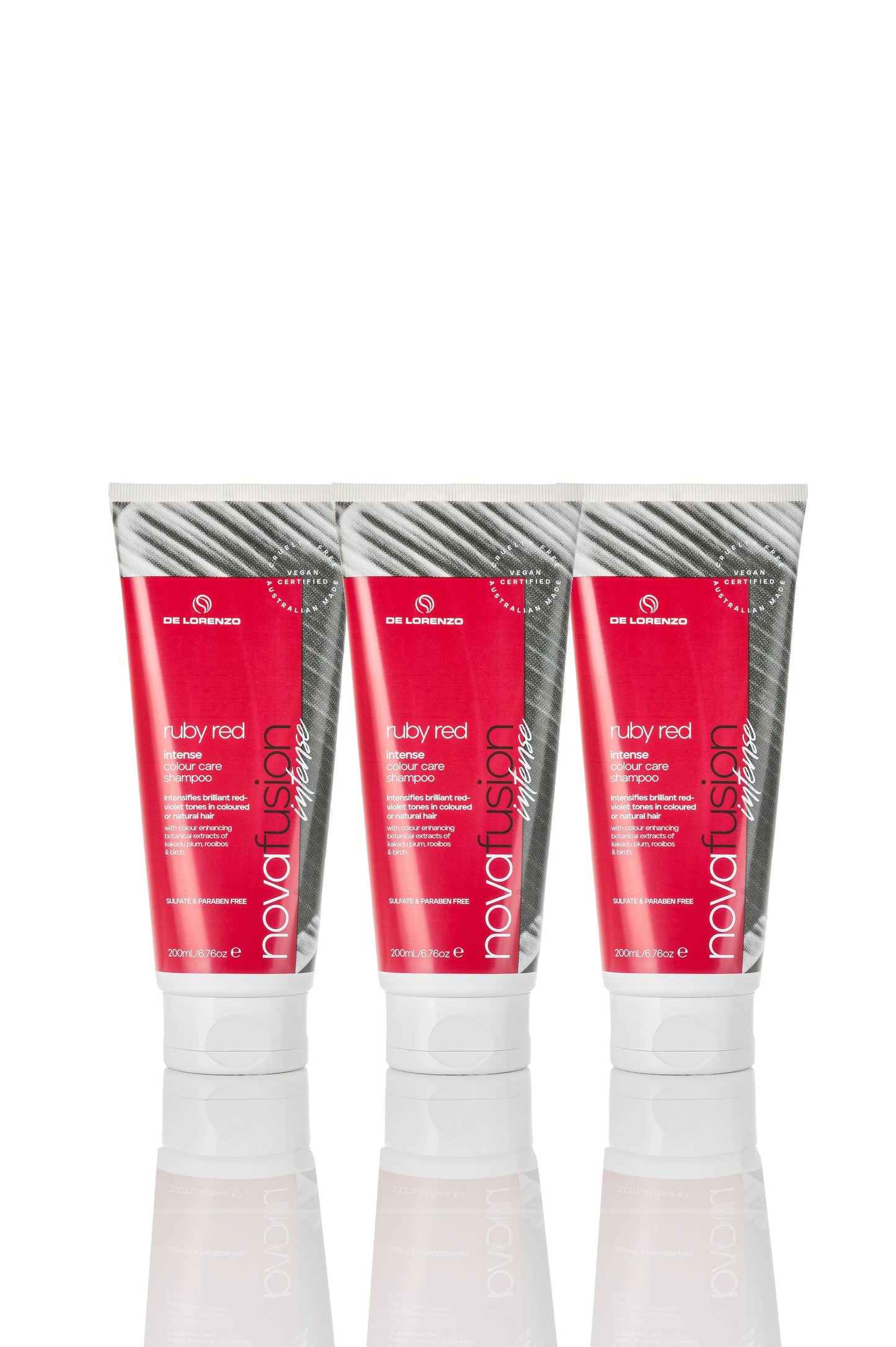 De Lorenzo Novafusion Colour Care Shampoo Intense Ruby Red 200ml Trio - Salon Warehouse