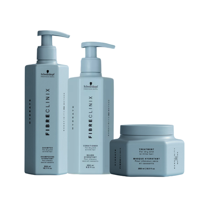 Schwarzkopf Professional Fibre Clinix Hydrate Shampoo 300ml, Conditioner 250ml & Hydrate Treatment 250ml Trio