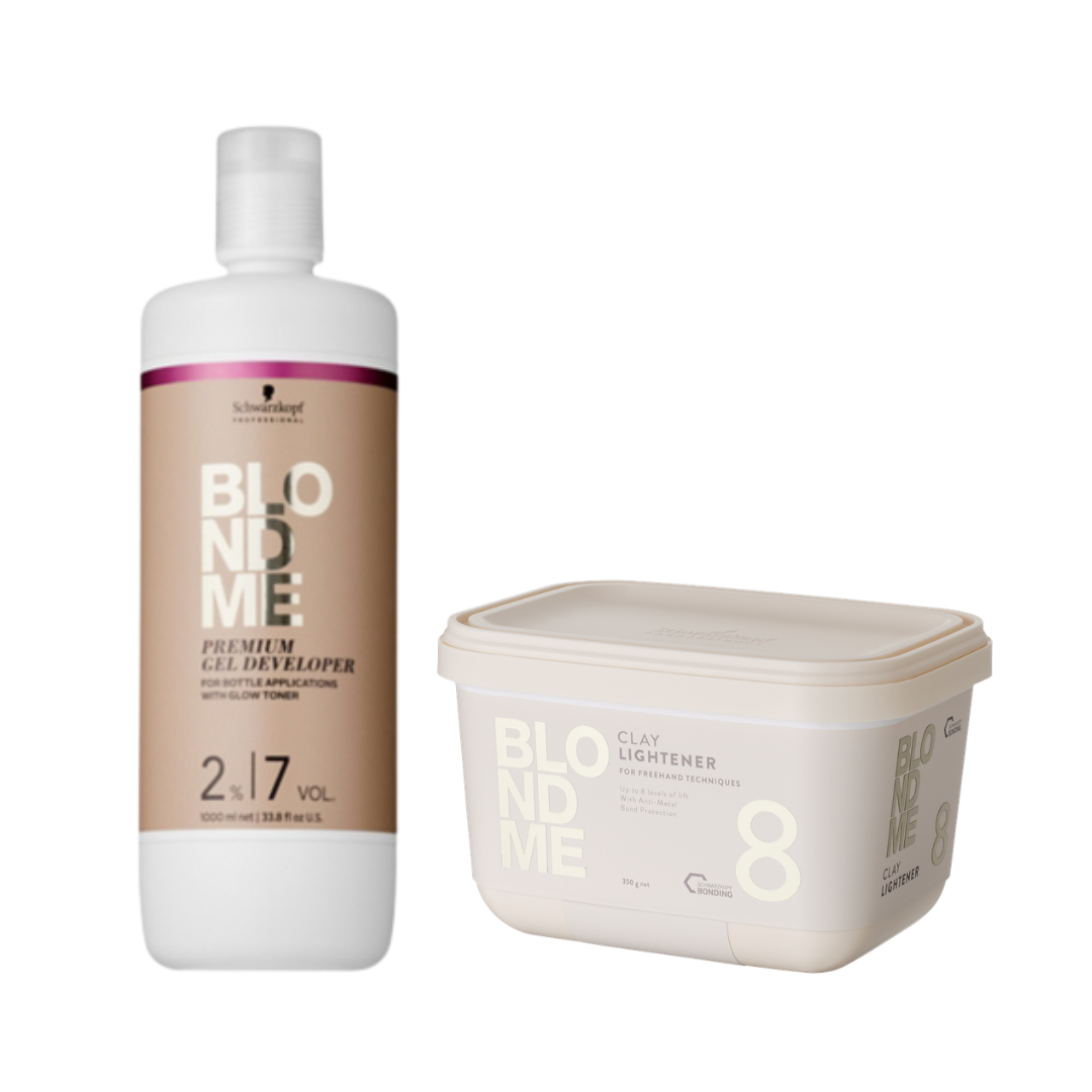 Schwarzkopf Professional BlondMe NEW Premium Gel Developer 2%- 7 Vol. 1000ml and NEW Clay lightener 350g