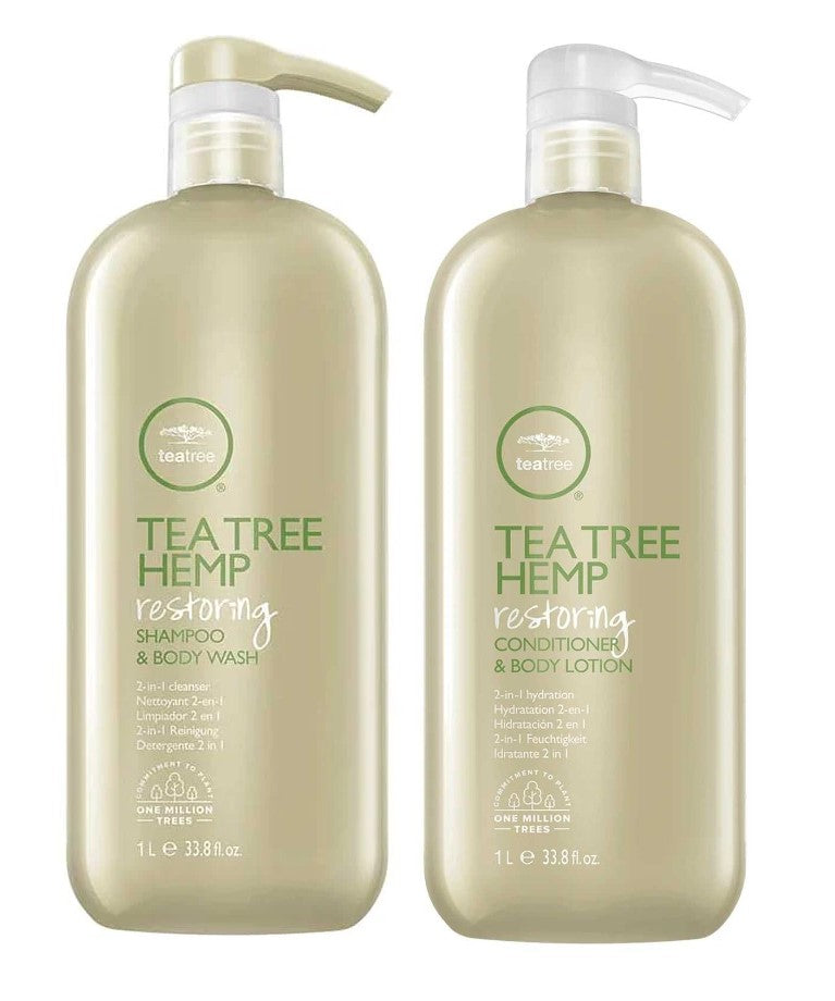Paul Mitchell Tea Tree Hemp Restoring Shampoo and Body Wash 1000ml + Restoring Conditioner and Body Lotion 1000ml