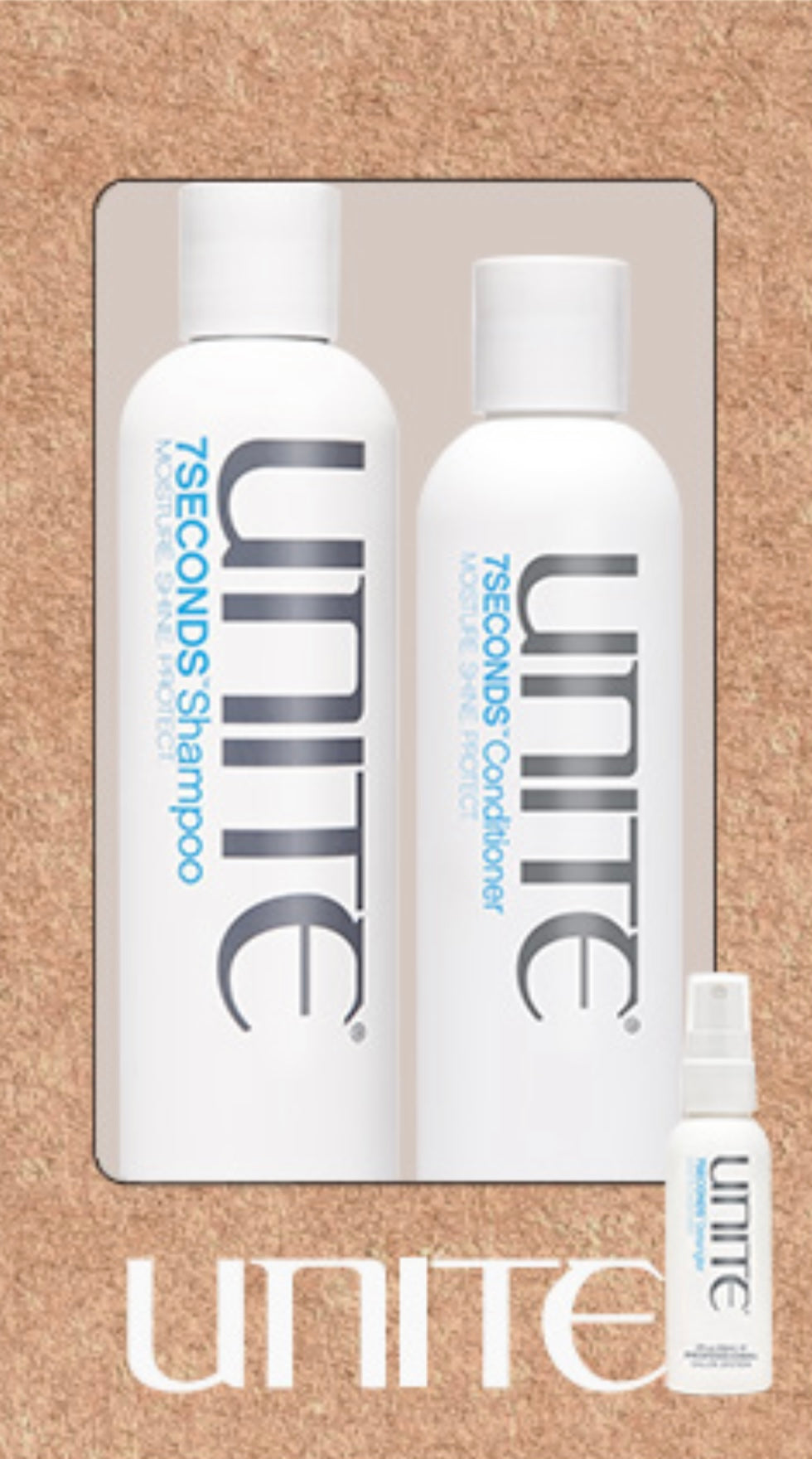 UNITE 7 Seconds Moisture Shampoo 300ml Conditioner 236ml plus Free Dentagler sample size