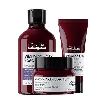 L'Oréal Professionnel Vitamino Color Spectrum Purple Shampoo 300ml, Vitamino Color Spectrum Conditioner 200ml & Vitamino Color Spectrum Mask 250ml Trio