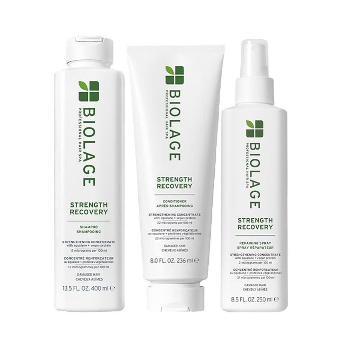 Matrix Biolage Strength Recovery Shampoo 400ml, Conditioner 236ml & Repairing Spray 250ml Trio NEW