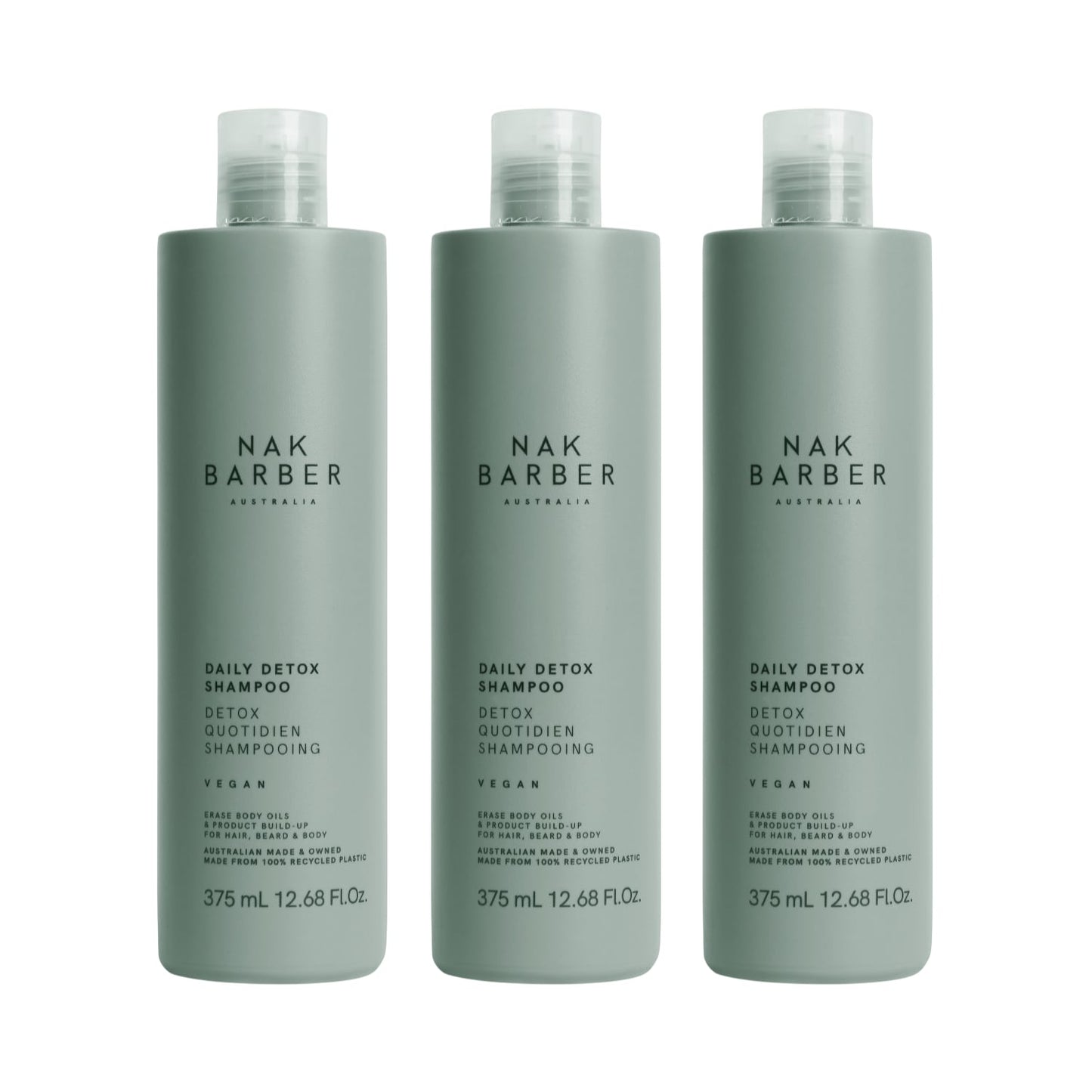 NAK Barber Daily Detox Shampoo 375ml Trio - Salon Warehouse