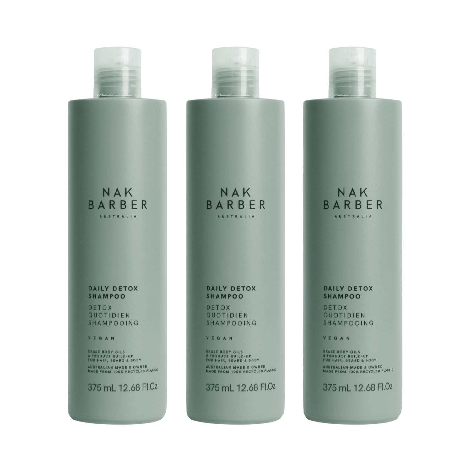 NAK Barber Daily Detox Shampoo 375ml Trio - Salon Warehouse