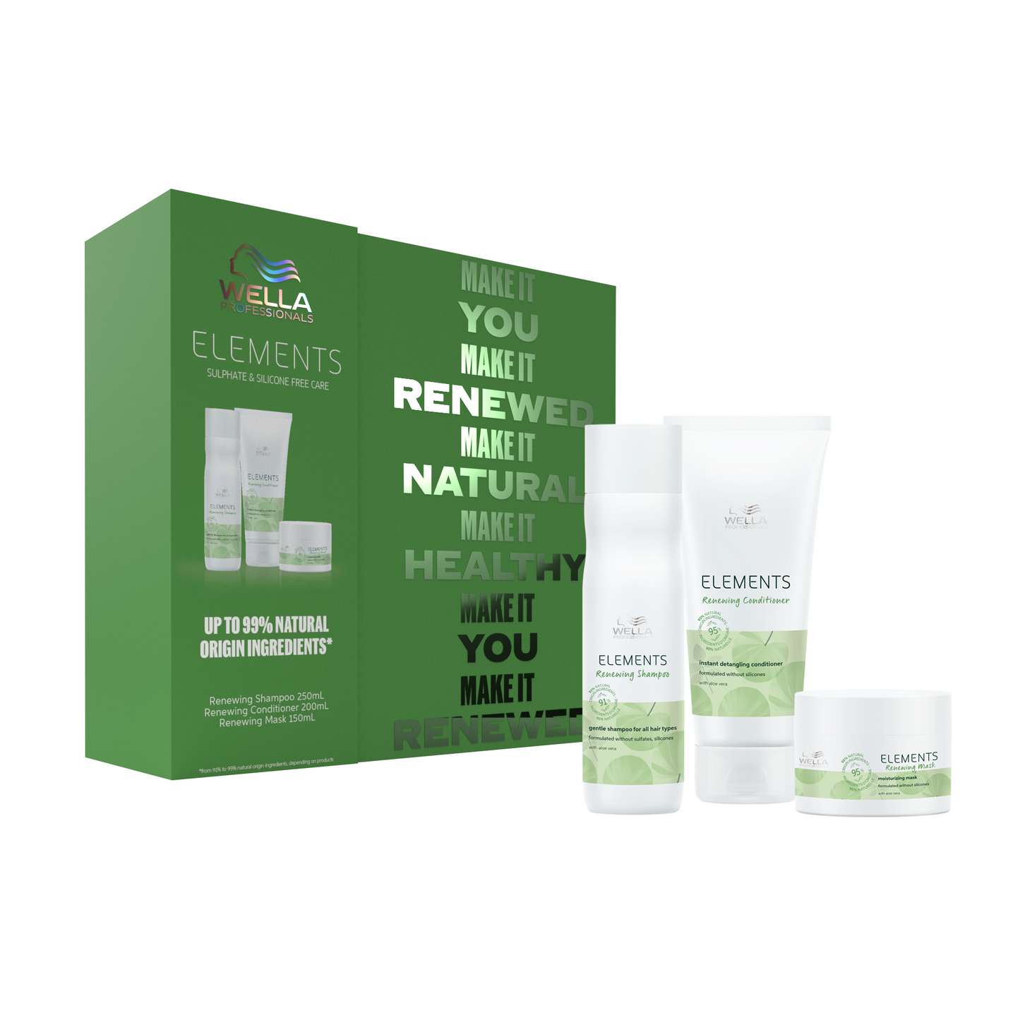 Wella Elements Trio Christmas Gift Pack - Shampoo 250ml, Conditioner 200ml, Mask 150ml