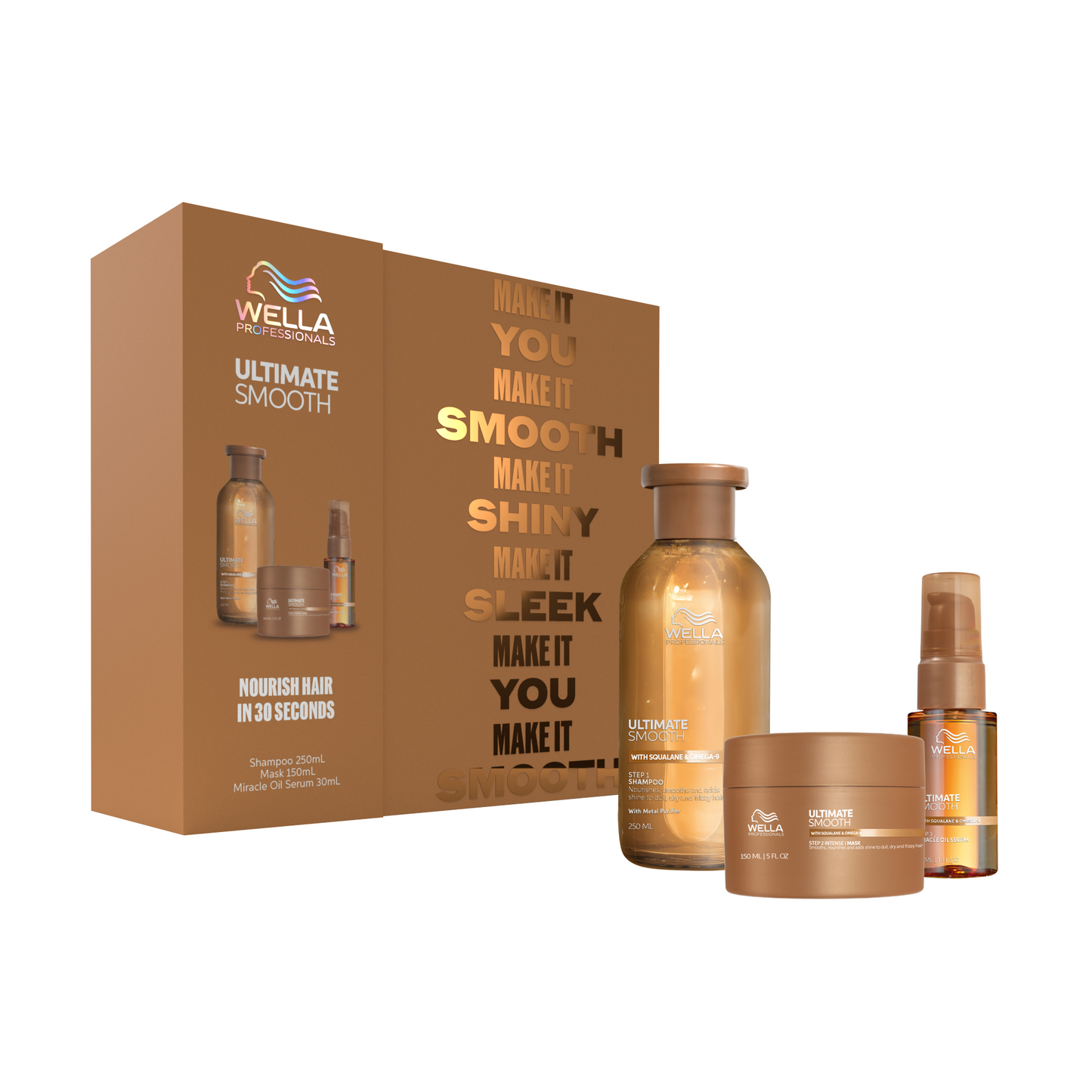 Wella Ultimate Smooth Trio Christmas Gift Pack - Shampoo 250ml, Mask 150ml & Miracle Oil Serum 30ml