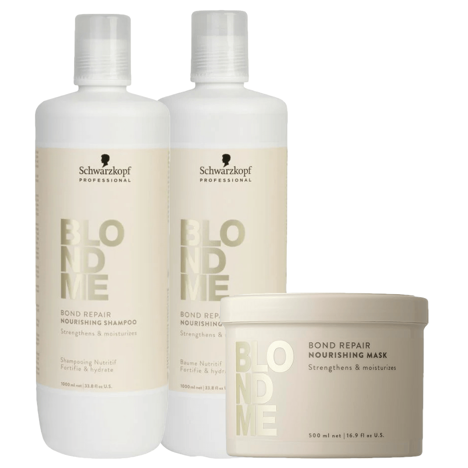 Schwarzkopf Professional Blondme Bond Repair Nourishing 1000ml Shampoo, Conditioner & 500ml mask Trio - Salon Warehouse 