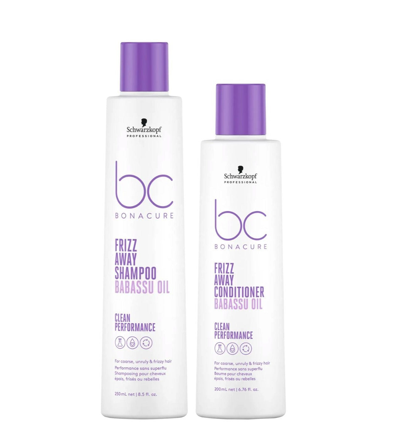 Schwarzkopf Professional Bc Boncure Clean Performance Frizz-Away Shampoo 250ml & Conditioner 200ml Duo - Salon Warehouse 