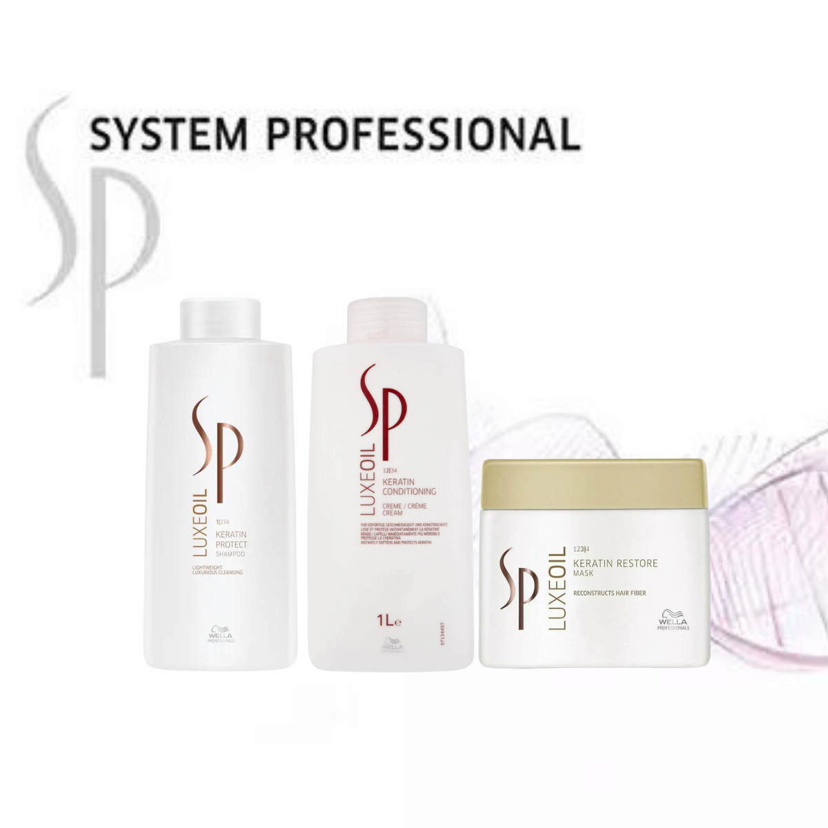 Wella SP LuxeOil Keratin Protect Shampoo, Conditioner 1000ml & Restore Mask 400ml Trio Pack - Salon Warehouse