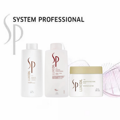 Wella SP LuxeOil Keratin Protect Shampoo, Conditioner 1000ml & Restore Mask 400ml Trio Pack - Salon Warehouse