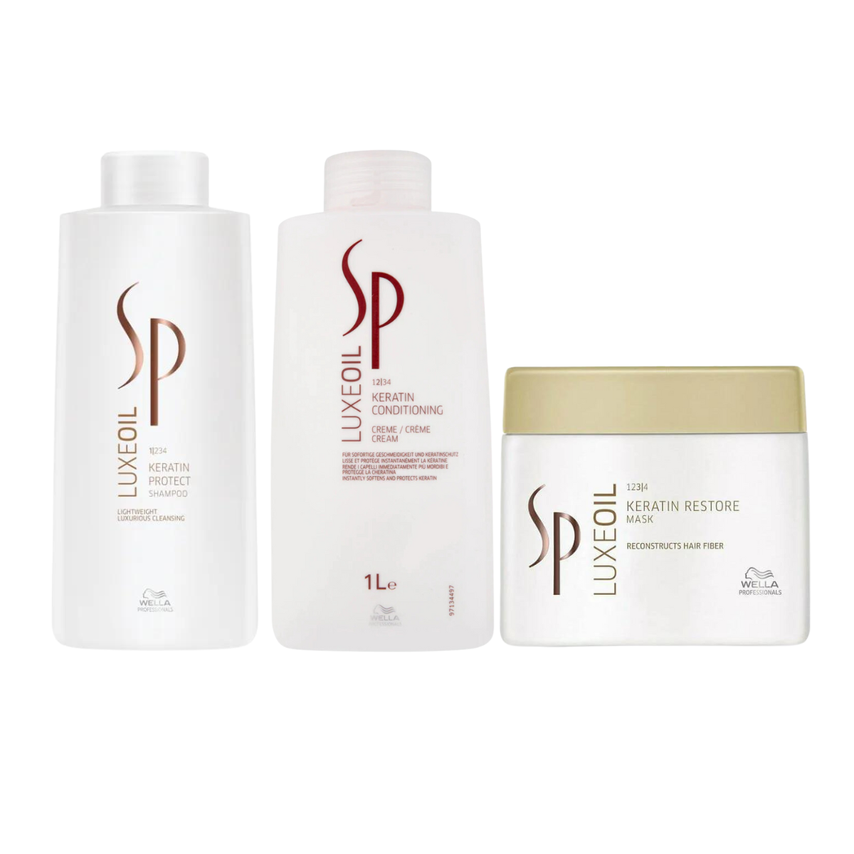 Wella SP LuxeOil Keratin Protect Shampoo, Conditioner 1000ml & Restore Mask 400ml Trio Pack - Salon Warehouse