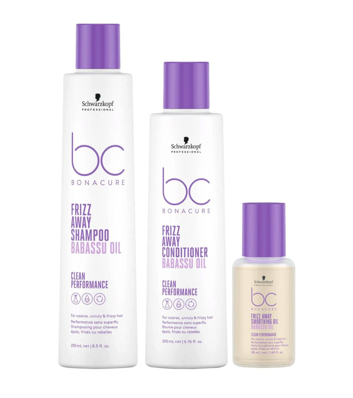 Schwarzkopf Professional Bc Bonacure Clean Performance Frizz-Away Shampoo & Conditioner + Smoothing Oil Trio - Salon Warehouse