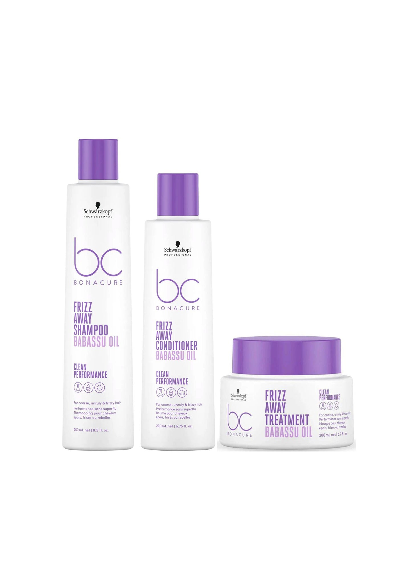 Schwarzkopf Professional Bc Bonacure Clean Performance Frizz-Away Shampoo & Conditioner + Treatment Trio - Salon Warehouse 