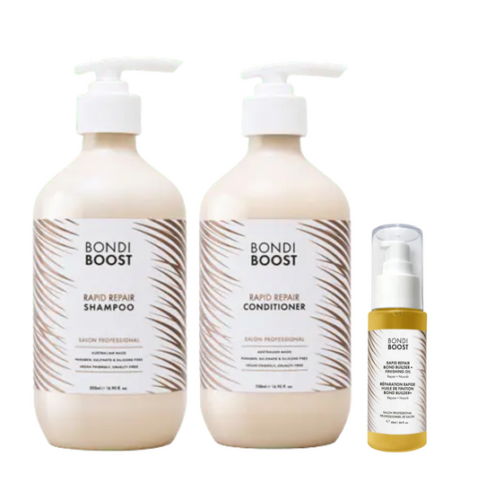 Bondi Boost Rapid Repair Bond Builder Shampoo & Conditioner 500ml & Finishing Oil 60ml Trio - Salon Warehouse