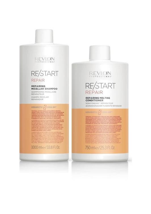 Revlon Re/Start Recovery Restorative Micellar Shampoo 1000ml & Restorative Melting Conditioner 750ml Duo - Salon Warehouse