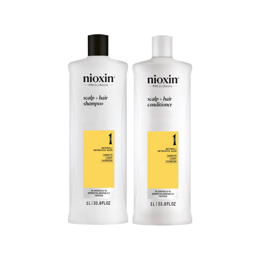 Nioxin PRO CLINICAL Scalp + Hair Thickening System 1 Shampoo & Conditioner 1000ml Duo - Salon Warehouse