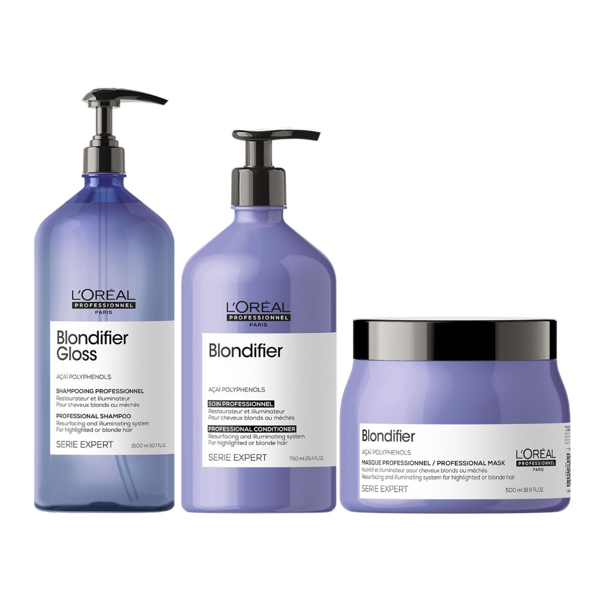 L'Oréal Professionnel Serie Expert Blondifier Gloss Shampoo, Conditioner & Mask Trio Pack Large - Salon Warehouse