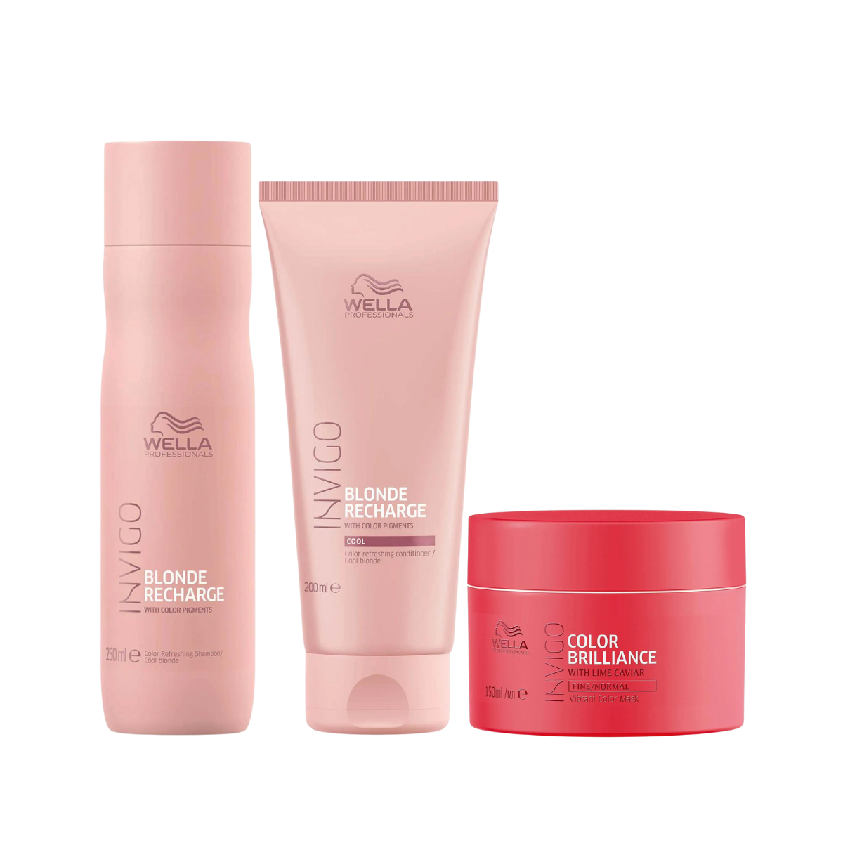 Wella Invigo Blonde Recharge Shampoo, Conditioner & Colour Brilliance Mask Trio Pack - Salon Warehouse