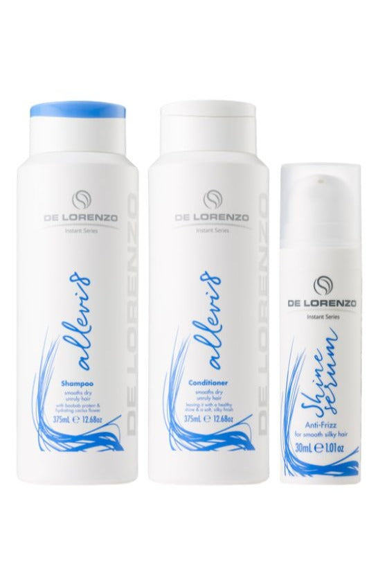 De Lorenzo Instant Allevi8 Shampoo, Conditioner & Shine Serum Trio - Salon Warehouse