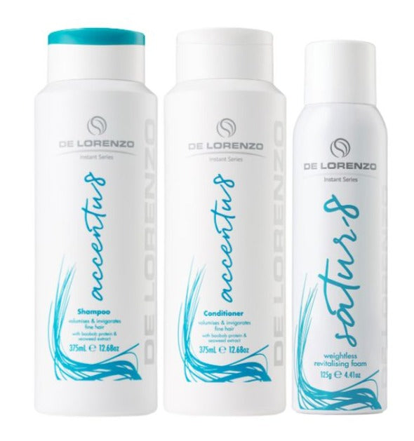 De Lorenzo Instant Accentu8 Shampoo, Conditioner 375ml & Satur8 Foam 125g - Salon Warehouse