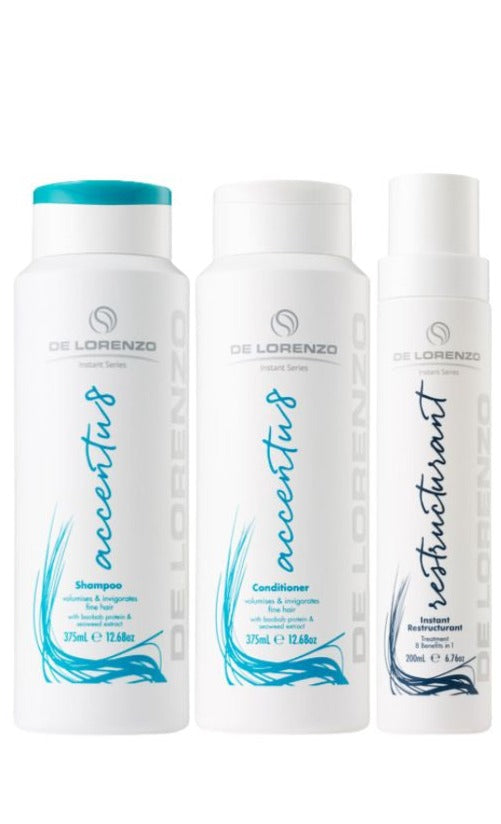 De Lorenzo Instant Accentu8 Shampoo, Conditioner 375ml & De Lorenzo Instant Restructurant 200ml Trio - Salon Warehouse