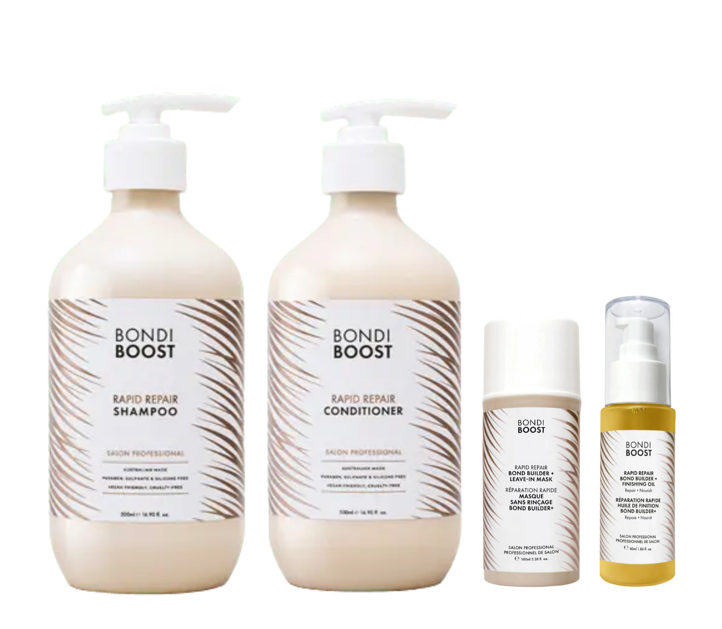 Bondi Boost Rapid Repair Bond Builder Shampoo, Conditioner, Leave In Mask & Finishing Oil Quad Bundle - Salon Warehouse