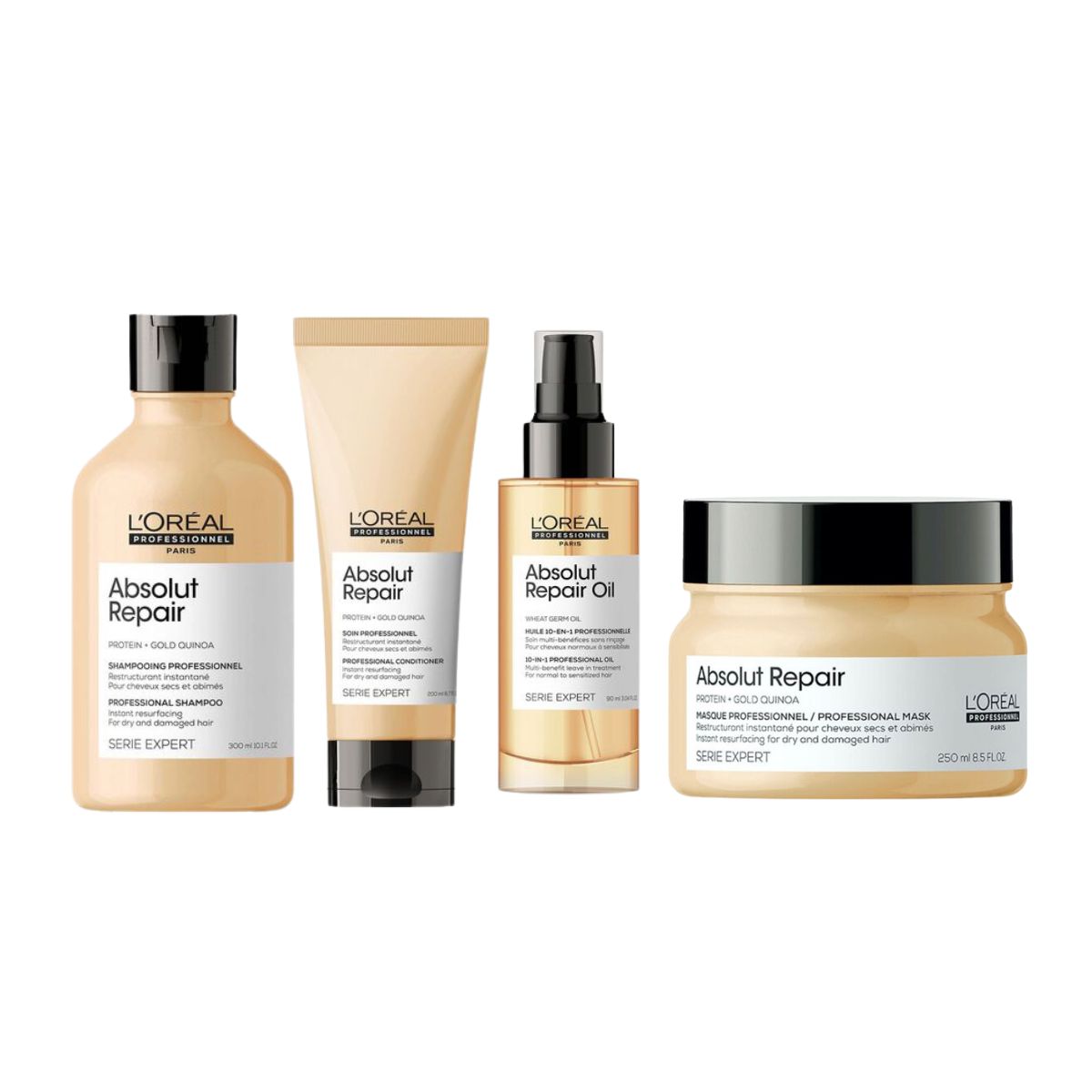 L'Oréal Professionnel Serie Expert Absolut Repair Shampoo, Conditioner, Repair Oil & Resurfacing Mask Quad Pack - Salon Warehouse