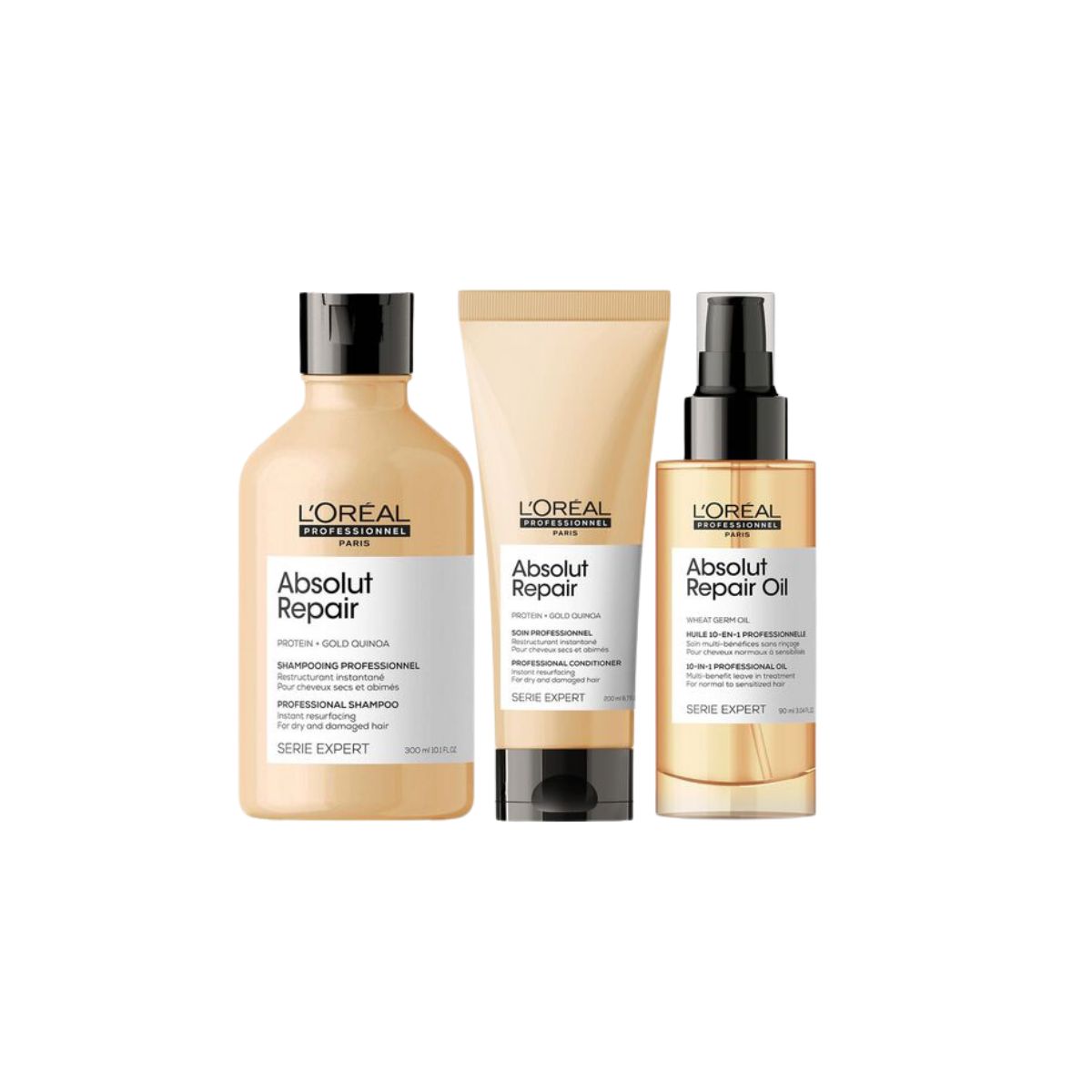 L'Oréal Professionnel Serie Expert Absolut Repair Shampoo 300ml, Conditioner 200ml & Repair Oil 90ml Trio Pack - Salon Warehouse