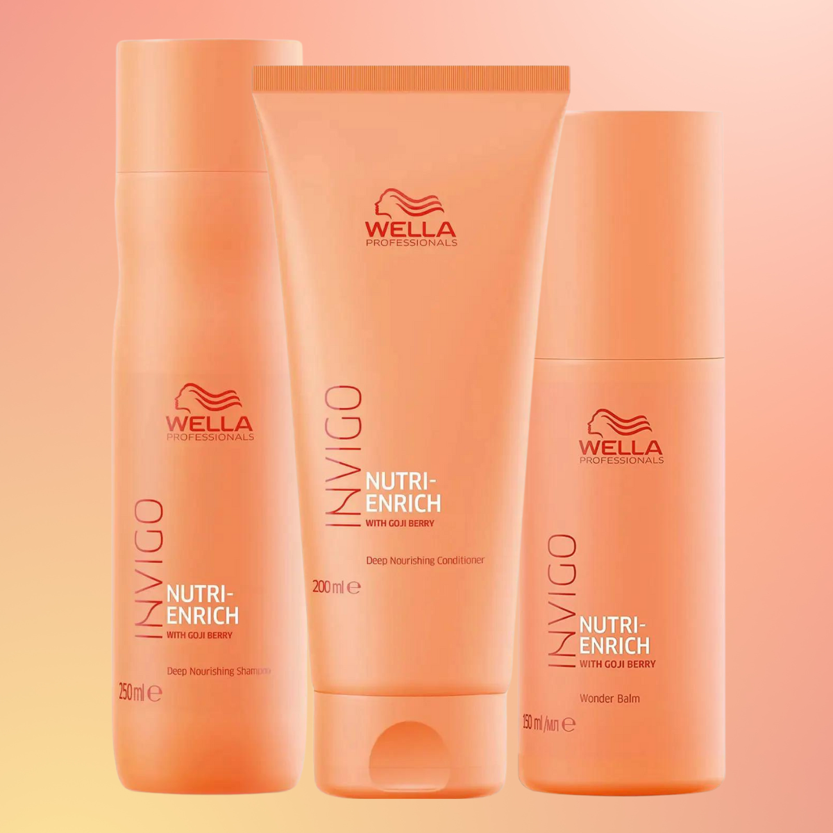 Wella Invigo Nutri-Enrich Deep Nourishing Shampoo 250ml, Conditioner 200ml & Wonder Balm 150ml Trio Pack - Salon Warehouse