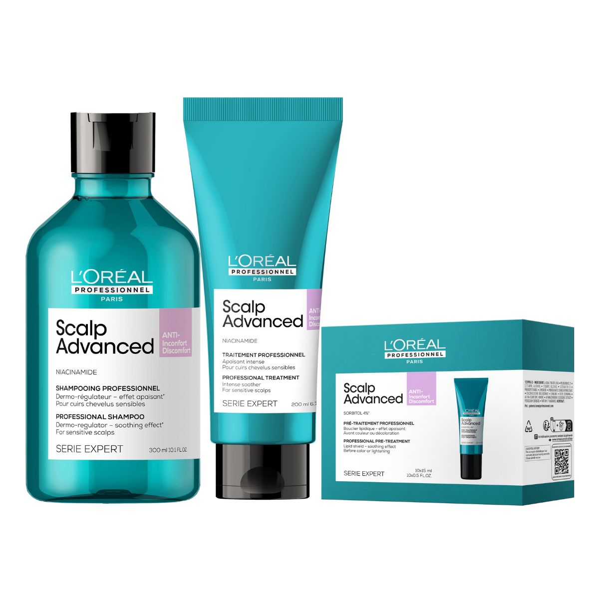 L'Oréal Professionnel Scalp Advanced Anti-Discomfort Shampoo, Treatment & Lipid Shield Trio Pack - Salon Warehouse