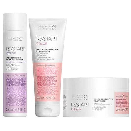 Revlon Professional RE/START Strengthening Purple Cleanser, Color Protective Melting Conditioner & Jelly Mask Trio - Salon Warehouse