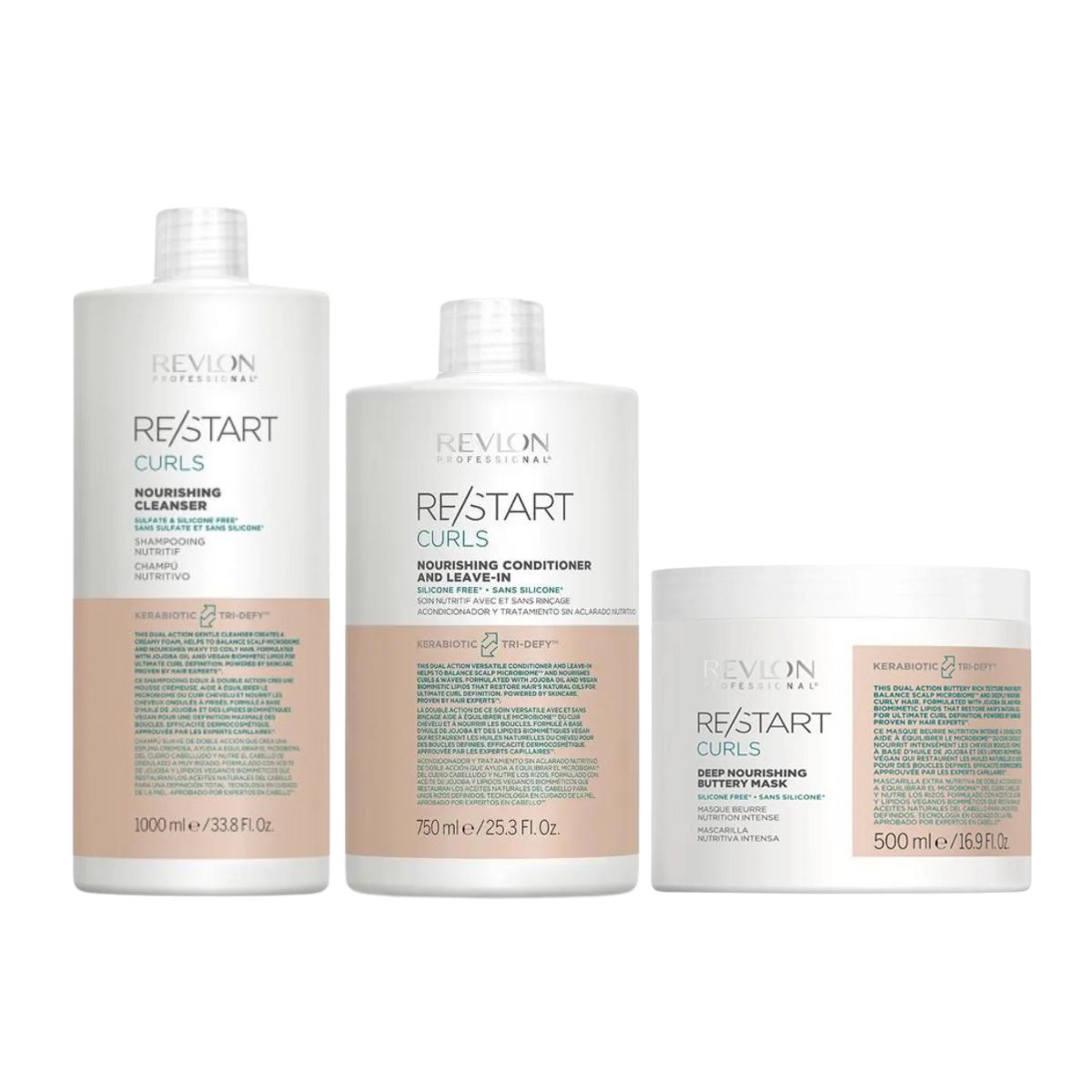 Revlon Professional RE/START Curls Nourishing Cleanser, Conditioner+Leave-In & Buttery Mask Trio Large - Salon Warehouse