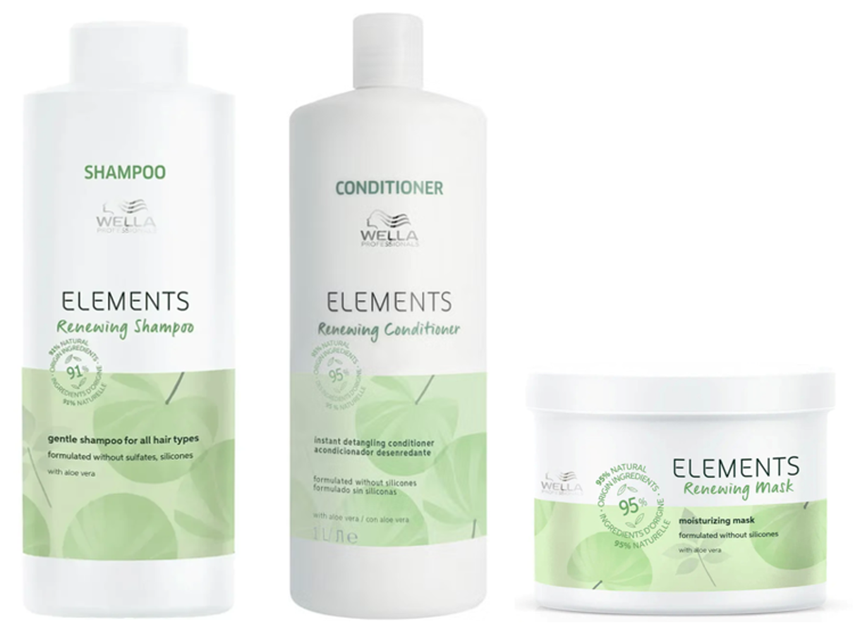 Wella Elements Renewing Shampoo, Conditioner 1000ml + Mask 500ml