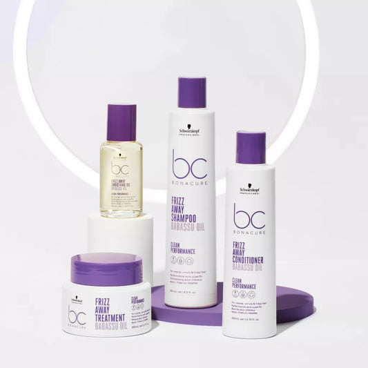 Schwarzkopf Professional Bc Bonacure Clean Performance Frizz-Away Shampoo, Conditioner, Treatment & Smoothing Oil Quad - Salon Warehouse