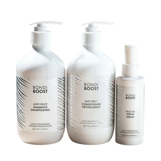 BondiBoost Anti-Frizz Shampoo 500ml, Conditioner 500ml & Serum 125ml Trio