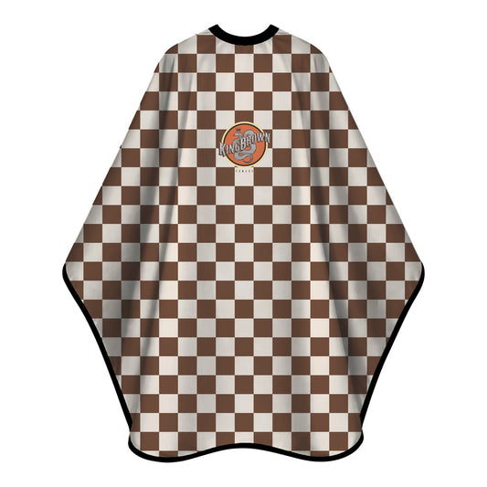 KING BROWN Check #2 Cape - brown and cream checkerboard barber cutting cape