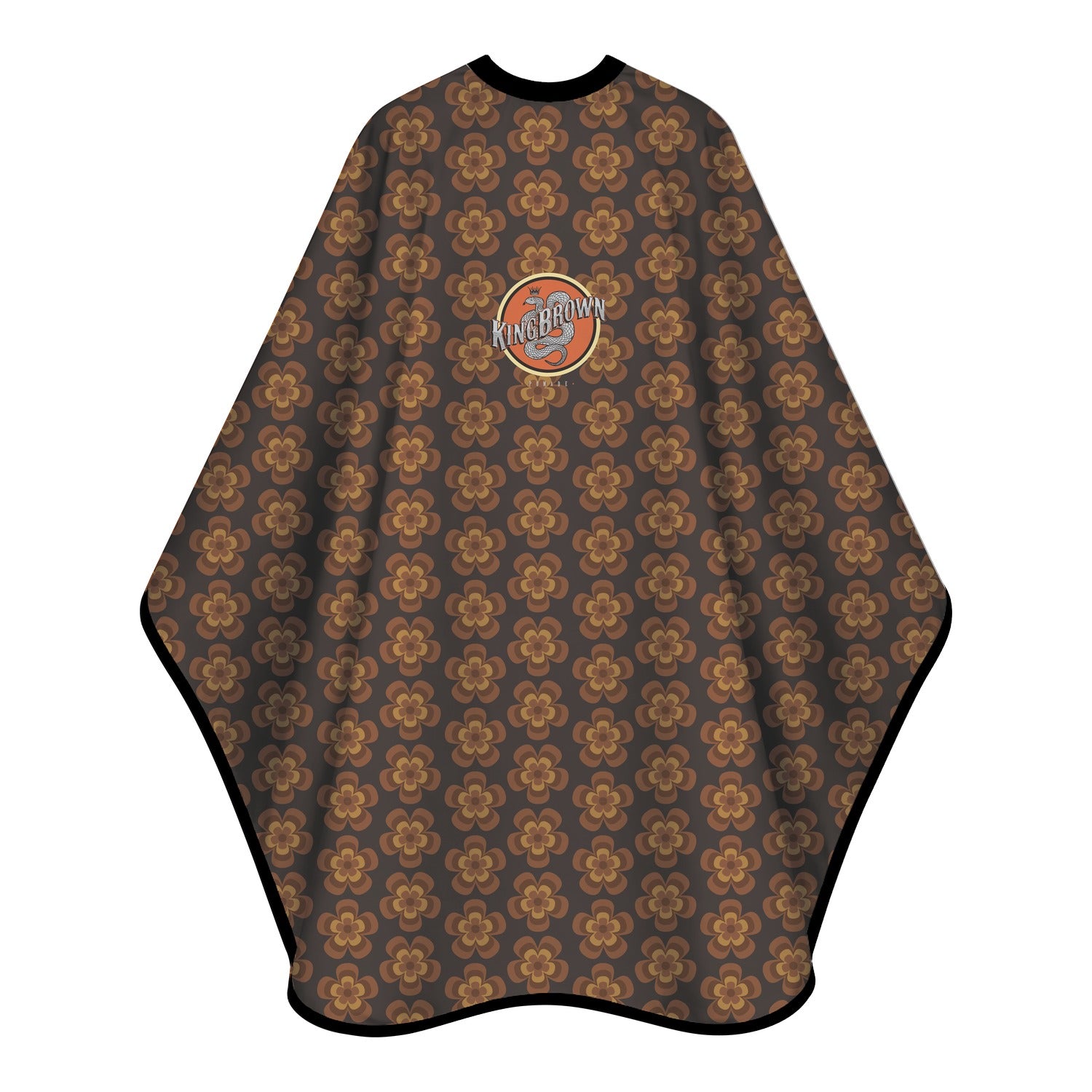 KING BROWN Floral Cape - retro tan and copper floral print barber cutting cape on deep brown