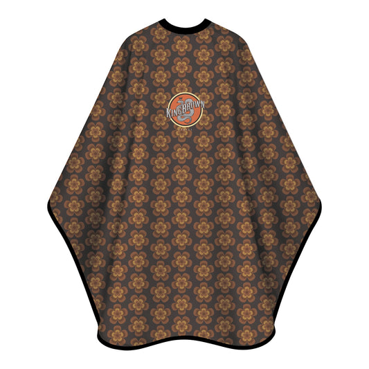 KING BROWN Floral Cape - retro tan and copper floral print barber cutting cape on deep brown