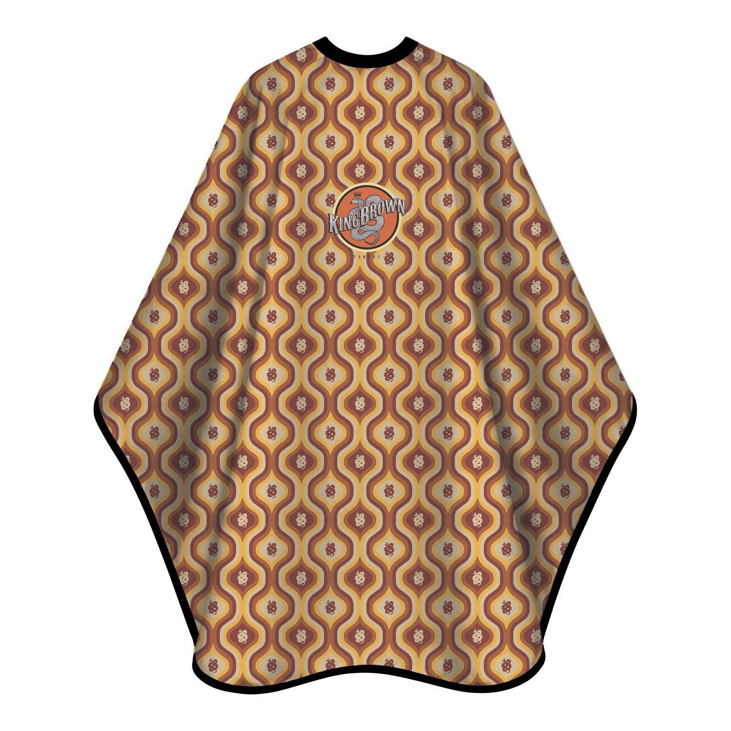 KING BROWN Trippin Cape - retro 70s wave print barber cutting cape in brown, gold and tan