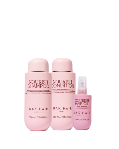 NAK Signature Nourish Shampoo & Conditioner 350ml + Hair Oil 100ml Trio NEW